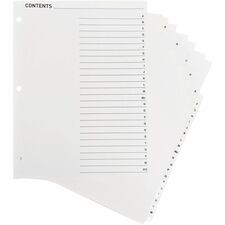 Index Dividers, w/TOC, A-Z, 3HP, Letter, 25/ST, White
