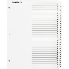 Index Dividers, w/TOC Page, 1-31, 31 Tab/ST, 11"x8-1/2", White