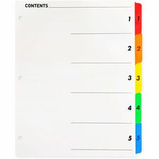 Index Dividers w/TOC Page, 1-5, 8-1/2"x11", 5 Tabs/ST, Multi