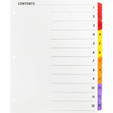 Index Dividers w/TOC Page, 1-12, 8-1/2"x11", 12 Tabs/ST, MI