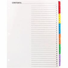Index Dividers w/TOC Page, 1-31, 8-1/2"x11", 31 Tabs/ST, MI