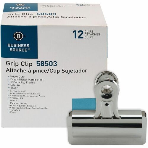 Bulldog Clips, 1" Cap, Size 4, 3"W, 12/BX, Silver