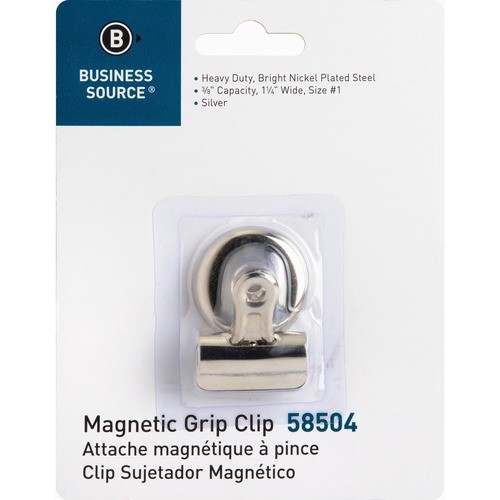 Bulldog Clip, Magnetic Back, Size 1, 1-1/4"W, 3/8" Cap., SR