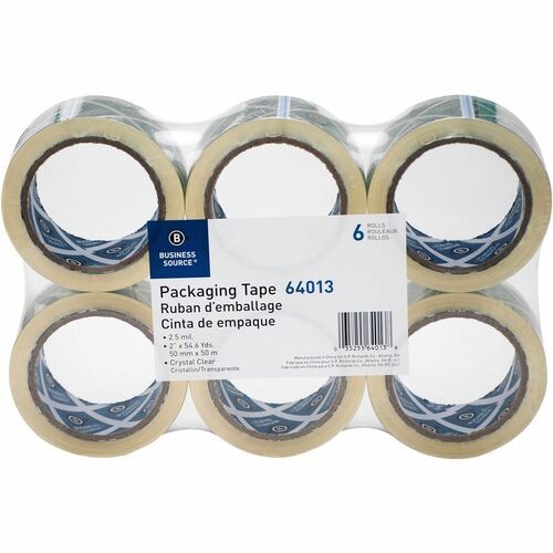 Packaging Tape, 2.5 Mil, 3" Core, 2"x55 Yds, 6/PK, Clear