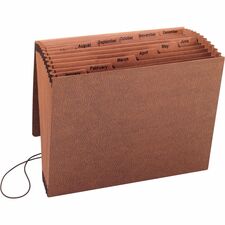 Accordion File, w/Flap, Jan-Dec, 12 Pocket, Letter, 12"x10", Brown
