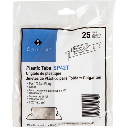 Tabs, Plastic, w/Inserts, 1/5 Cut, 2-1/4"W, 25/PK, Clear