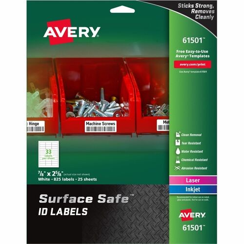 SURFACE SAFE ID LABELS, INKJET/LASER PRINTERS, 0.88 X 2.63, WHITE, 33/SHEET, 25 SHEETS/PACK