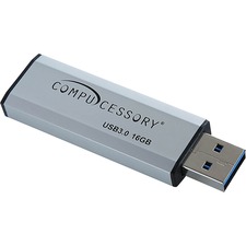 Flash Drive, USB 3.0, 16GB, 2-1/10"Wx3/4"Lx1/4"H, Silver