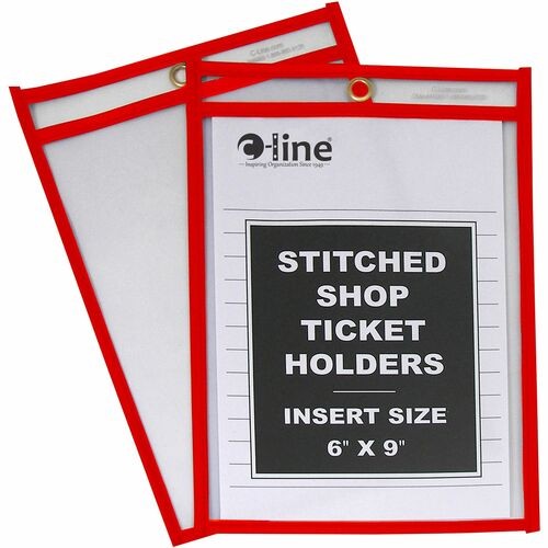 Stitched Shop Ticket Holders, Super Heavy-Duty, Top Load 6 x 9 Insert, Clear Front, Red Border, 25/Box