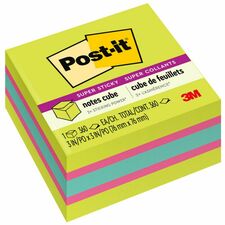 Post-it Note Cube, Super Sticky, 3"x3", 360/Cube, Green Wave