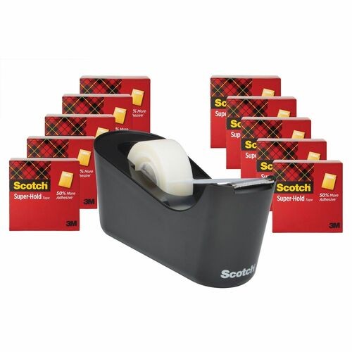 Super-Hold Tape With Dispenser, 1" Core, 0.75" X 27.77 Yds, Clear, 10 Rolls And 1 Dispenser/pack