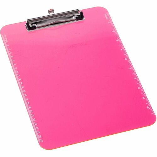 Clipboard, Plastic, w/Flat Clip, 9"x12-1/2", Neon Pink