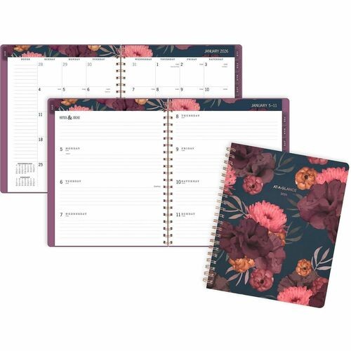 Dark Romance Weekly/Monthly Planner, Floral Artwork, 11 x 8.5, Multicolor Cover, 13-Month: Jan 2026 to Jan 2027