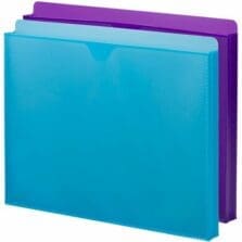 File Jackets, w/Sleeve, 1" Exp, Poly, 11-3/4"x9-1/2", 2/PK, AST