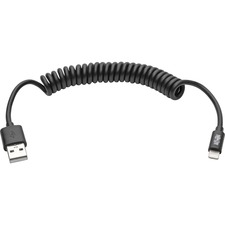 USB Cable, Lightning, Coiled, 4'L, Black