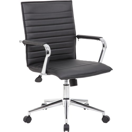 Task Chair, Vinyl, Fixed Chrome Arms, 23"x26"x35-1/2", BK