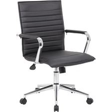 Task Chair, Vinyl, Fixed Chrome Arms, 23"x26"x35-1/2", BK