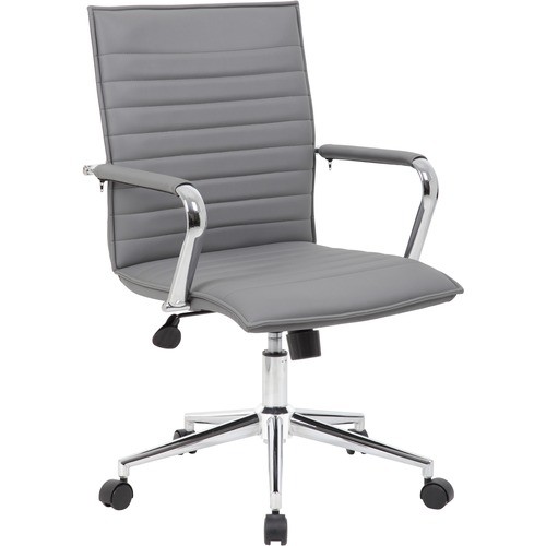 Task Chair, Vinyl, Fixed Chrome Arms, 23"x26"x35-1/2", GY