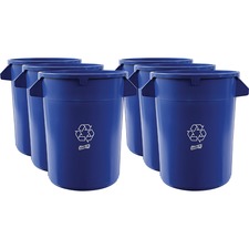 Trash Containers, Heavy-duty, 32 Gallon, 6/CT, Blue