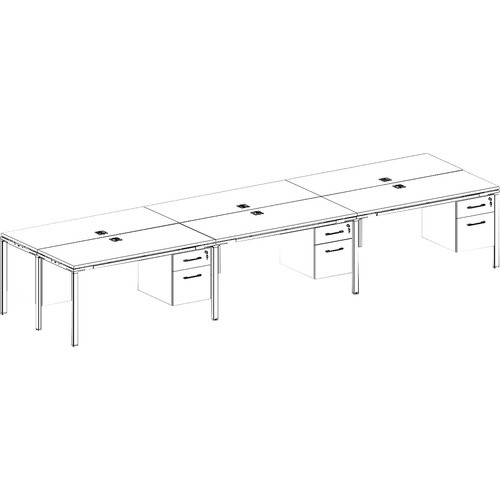 Desks, w/Pedestals, 6-Unit, Wood, 60"x24"x29-1/2", Driftwood