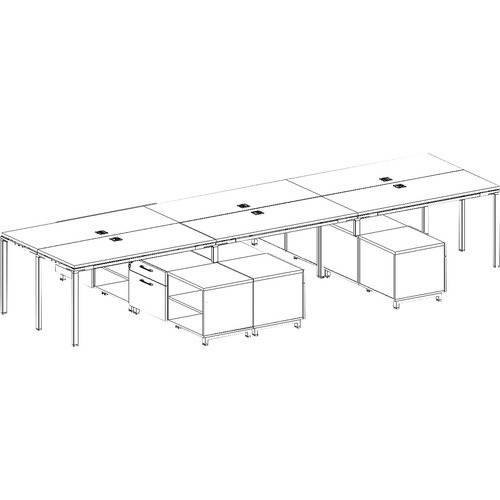 Desks, w/Cabinets, 6-Unit, Wood, 60"x24"x29-1/2", Driftwood