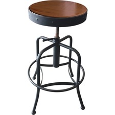 Stool, w/Footring, Vinyl/Steel, 15"DIAx30"H, BK/Clearcoat