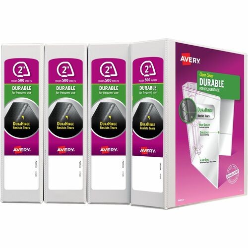 DURABLE VIEW BINDER WITH DURAHINGE AND SLANT RINGS, 3 RINGS, 2" CAPACITY, 11 X 8.5, WHITE, 4/PACK
