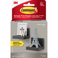 Shelf Ledge, 8 Command Strips, Holds 2 lb, 4"Wx3"H, 2/PK, BK