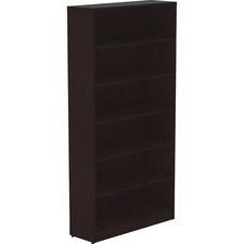 Bookcase, 6-Shelf, 5 Adj Shelves, 36"x12"x72", Espresso