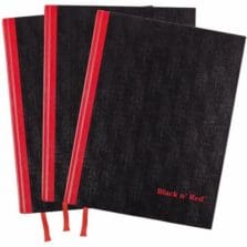 Notebook, Casebound, 8-1/2"Wx1-7/10"Lx12"H, 3/PK, Black/Red