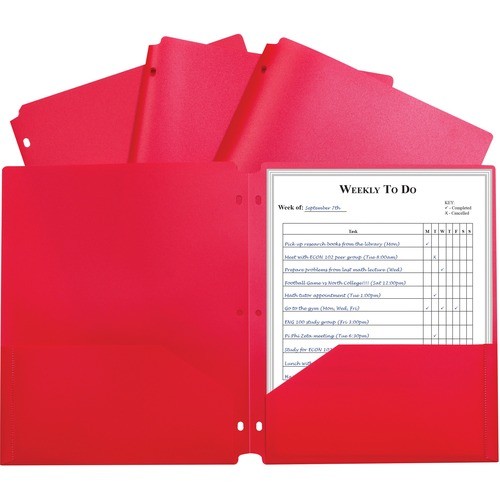 Portfolio, 2-Pocket, 3-Hole, 9-2/5"x11-2/5"x1/10", 25/BX, RD