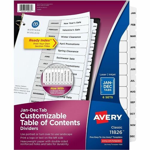Customizable Table of Contents Ready Index Multicolor Dividers, 12-Tab, Jan. to Dec., 11 x 8.5, White, 6 Sets