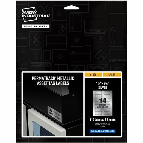 PERMATRACK METALLIC ASSET TAG LABELS, LASER PRINTERS, 1.25 X 2.75, SILVER, 14/SHEET, 8 SHEETS/PACK