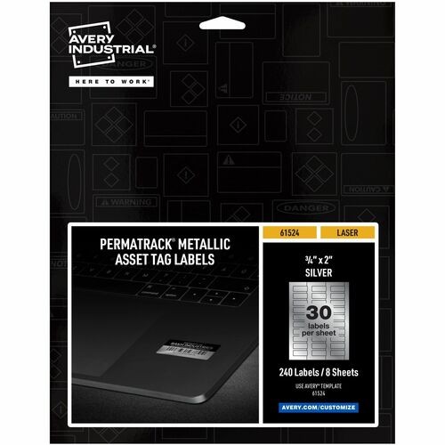 PERMATRACK METALLIC ASSET TAG LABELS, LASER PRINTERS, 0.75 X 2, METALLIC SILVER, 30/SHEET, 8 SHEETS/PACK