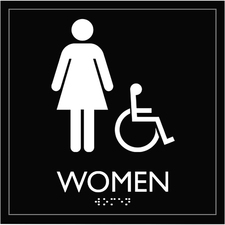 Sign, Architectural, Women Accessible, 8"Wx3/5"Lx8"H, Black