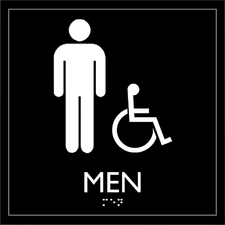 Sign, Architectural, Men Accessible, 8"Wx3/5"Lx8"H, Black