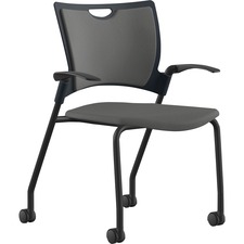Stack Chair, w/Arms/Casters, 25"x26"x33", GY Fabric/BK Frame