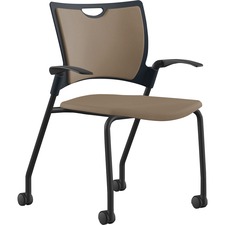 Stack Chair, w/Arms/Casters, 25"x26"x33", Latte Fabric/BK Frame