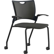 Stack Chair, w/Arms/Casters, 25"x26"x33", Onyx Fabric/BK Frame