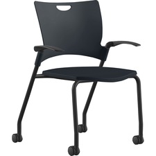 Stack Chair, w/Arms/Casters, 25"x26"x33", BK Plastic/BK Frame