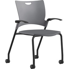 Stack Chair, w/Arms/Casters, 25"x26"x33", GY Plastic/BK Frame