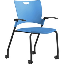 Stack Chair, w/Arms/Casters, 25"x26"x33", BE Plastic/BK Frame