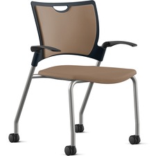 Stack Chair, w/Arms/Casters, 25"x26"x33", Latte Fabric/SR Frame