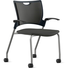 Stack Chair, w/Arms/Casters, 25"x26"x33", Onyx Fabric/SR Frame