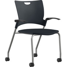 Stack Chair, w/Arms/Casters, 25"x26"x33", BK Plastic/SR Frame