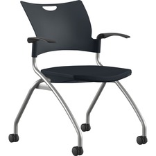 Nesting Chair, w/Arms/Casters, 25"x26"x33", BK Plastic/SR Frame