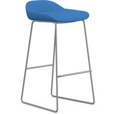 Bar Stool, Sled Base, 16"x16"x33", Blue Fabric/Silver Frame