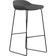 Bar Stool, Sled Base, 16"x16"x33", Gray Fabric/Silver Frame