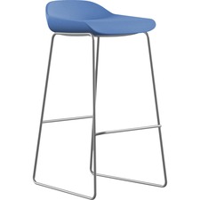 Bar Stool, Sled Base, 16"x16"x33", Blue Fabric/Black Frame