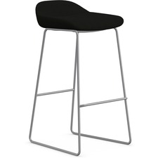 Bar Stool, Sled Base, 16"x16"x33", Onyx Fabric/Silver Frame